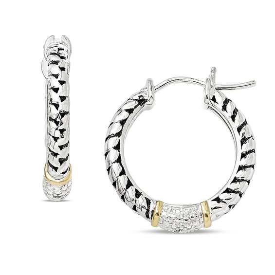 Diamond Accent Antique Finished Woven Hoop Earrings In Sterling Diamond Accent Antique Finished Woven Hoop Earrings In Sterling Silver And 14k Gold