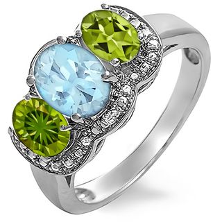 Oval Birthstone and Diamond Accent Frame Three Stone Ring ...