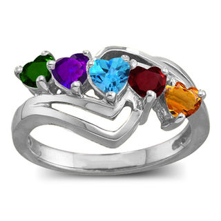 Mother's Heart-Shaped Bypass Ring (5 Stones ...