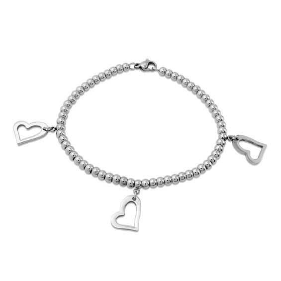 Three Heart Charm Anklet in Stainless Steel 9.0" View All Bracelets