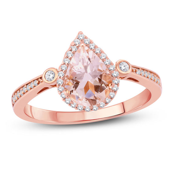 14K Rose Gold Pear Shape 1.75 ct Morganite Diamond Pendant 18" 