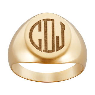 Men&#39;s Round Monogram Signet Ring in Sterling Silver with 18K Gold Plate (3 Initials ...