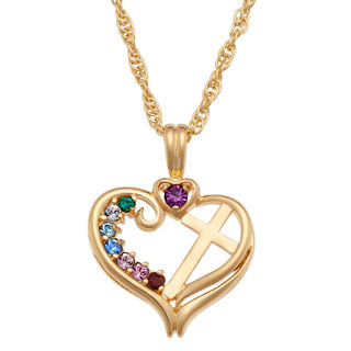 Mother's Simulated Birthstone Heart with Cross Pendant in 10K Gold (8