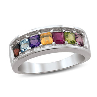 Mother's Princess-Cut Birthstone Ring (3-7 Stones ...