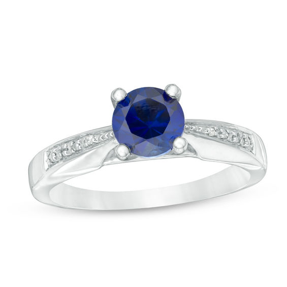 6.0mm LabCreated Blue Sapphire and Diamond Accent Ring in Sterling