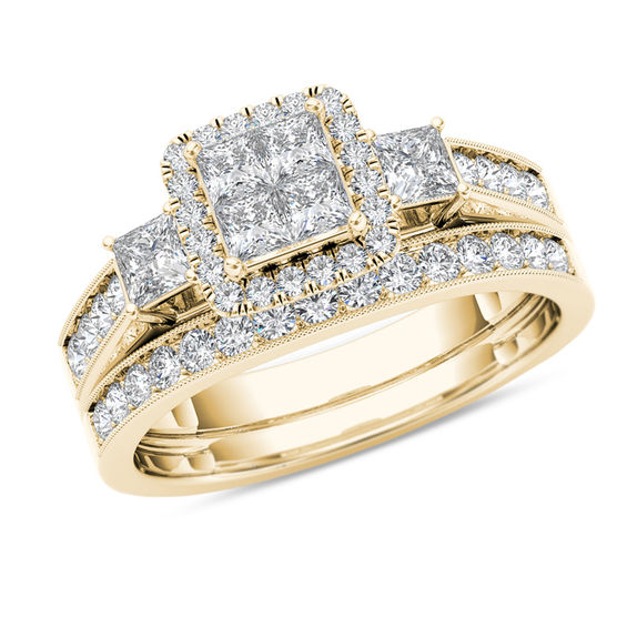 2.40 Ct Round Cut Simulated Diamond Vintage Style Wedding Bridal Ring Set In 14K White & Yellow Gold Plated