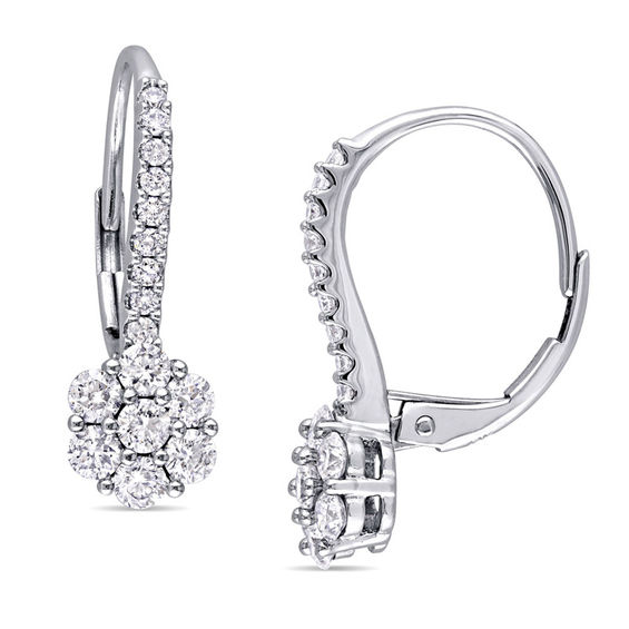 1.00 Ct Round Diamond Triple Flower Cluster Dangle Earrings 14k White Gold Over 