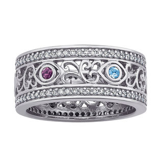 Mother's Simulated Birthstone and Cubic Zirconia Filigree Ring in