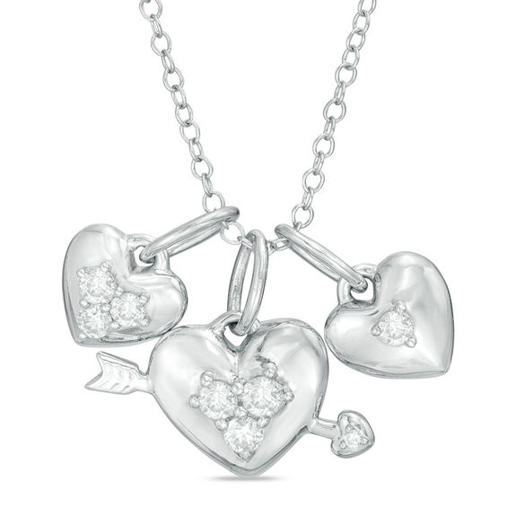 1/3 CT. T.W. Diamond Three Heart Charms Pendant in Sterling Silver