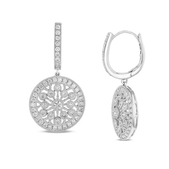 1 6 Ct T W Diamond Snowflake Vintage Style Drop Earrings In 18k T W Diamond Snowflake Vintage Style Drop Earrings In