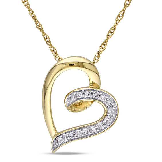 Diamond Accent Tilted Swirl Heart Pendant in 10K Gold 17" Heart Necklaces Necklaces Zales