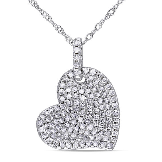 1/2 CT. T.W. Diamond Tilted Heart Pendant in 14K White Gold 17