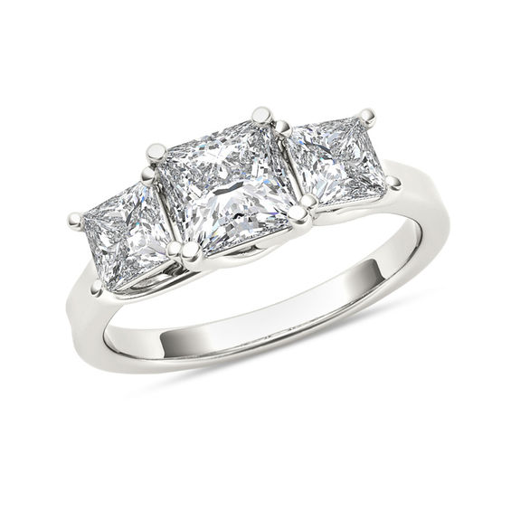 2.00 Ct Round Cut Diamond Three Stone Engagement Ring In 14K White Gold Finish 