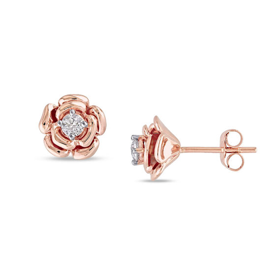 1/5 CT. T.W. Diamond Solitaire Flower Stud Earrings in 10K Rose Gold