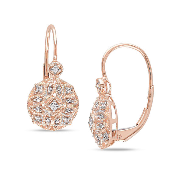 1 8 Ct T W Diamond Vintage Style Drop Earrings In 14k Rose Gold T W Diamond Vintage Style Drop Earrings In 14k Rose Gold