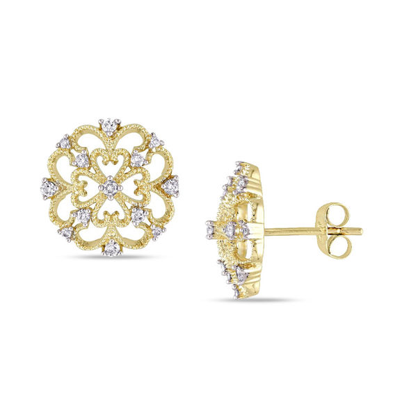 1 4 Ct T W Diamond Clover Vintage Style Stud Earrings In 10k Gold T W Diamond Clover Vintage Style Stud Earrings In 10k Gold