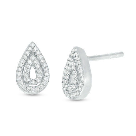 1 6 Ct T W Diamond Double Teardrop Stud Earrings In Sterling T W Diamond Double Teardrop Stud Earrings In Sterling Silver