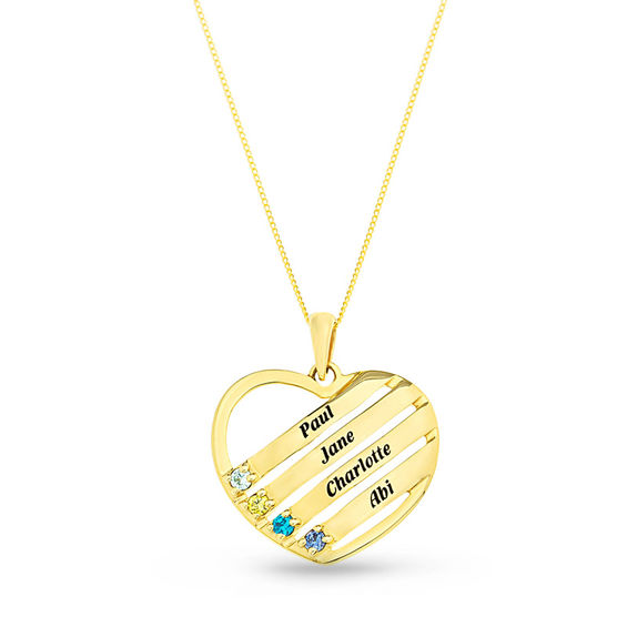 Mother's Simulated Birthstone Heart with Ribbons Pendant in 10K Gold (1