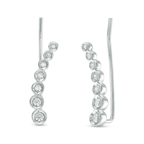 1 6 Ct T W Journey Diamond Crawler Earrings In Sterling Silver T W Journey Diamond Crawler Earrings In Sterling Silver