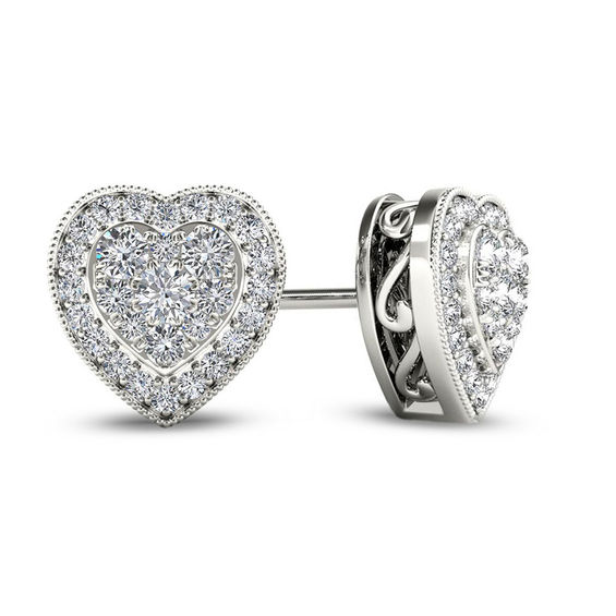 1/3 CT. T.W. Composite Diamond VintageStyle Heart Stud Earrings in 10K