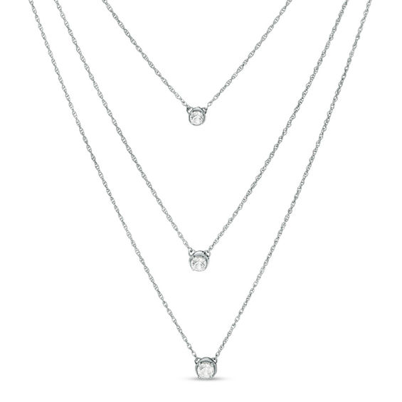 White Sapphire Triple Strand Necklace 