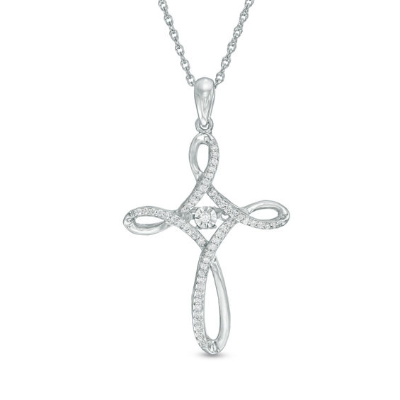 Unstoppable Love™ 1/5 CT. T.W. Diamond Loop Cross Pendant in Sterling Silver Silver Necklaces