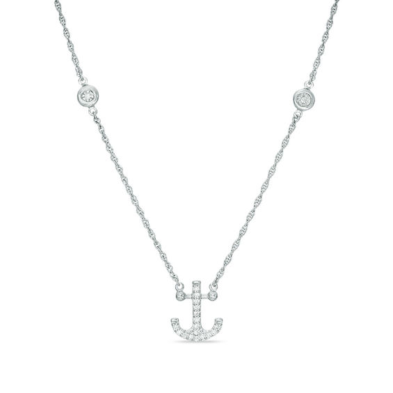 1/6 CT. T.W. Diamond Anchor Station Necklace in Sterling Silver
