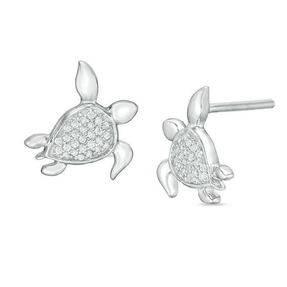 1 10 Ct T W Diamond Sea Turtle Stud Earrings In Sterling Silver T W Diamond Sea Turtle Stud Earrings In Sterling Silver