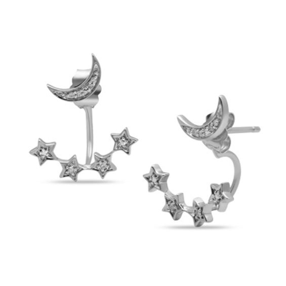 5594 Details about / Sterling Silver Moon and Star Drop Stud Earrings