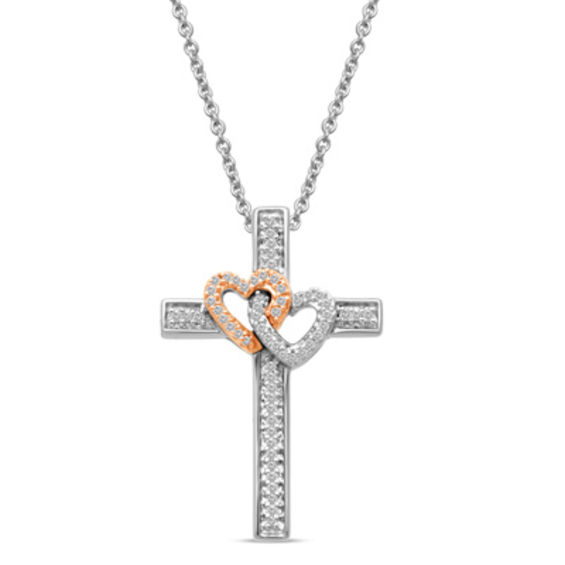 1/10 CT. T.W. Diamond Interlocking Hearts Cross Pendant in Sterling