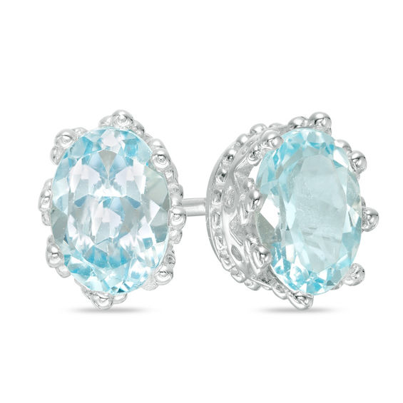 Oval Blue Topaz Crown Stud Earrings In Sterling Silver Online Oval Blue Topaz Crown Stud Earrings In Sterling Silver
