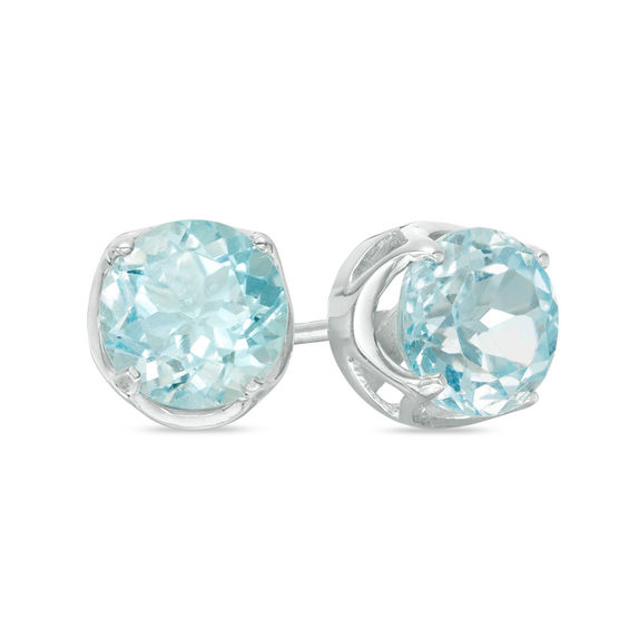 8.0mm Blue Topaz Solitaire Stud Earrings in Sterling Silver