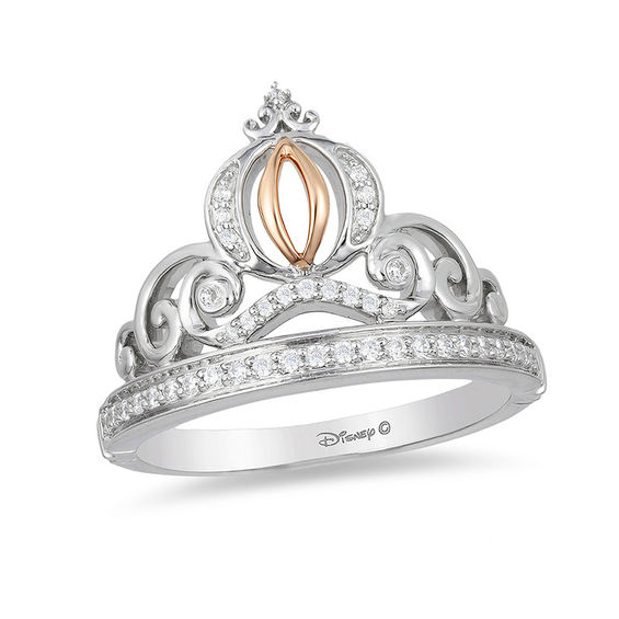 Enchanted Disney Cinderella 1 6 Ct T W Diamond Carriage Ring In