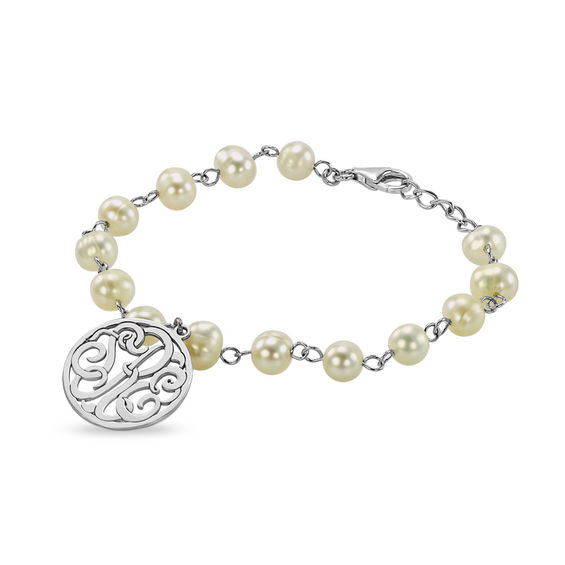 7 0mm Cultured Freshwater Pearl Circle Frame Monogram Bracelet In 7 0mm Cultured Freshwater Pearl Circle Frame Monogram Bracelet In Sterling Silver 3 Initials