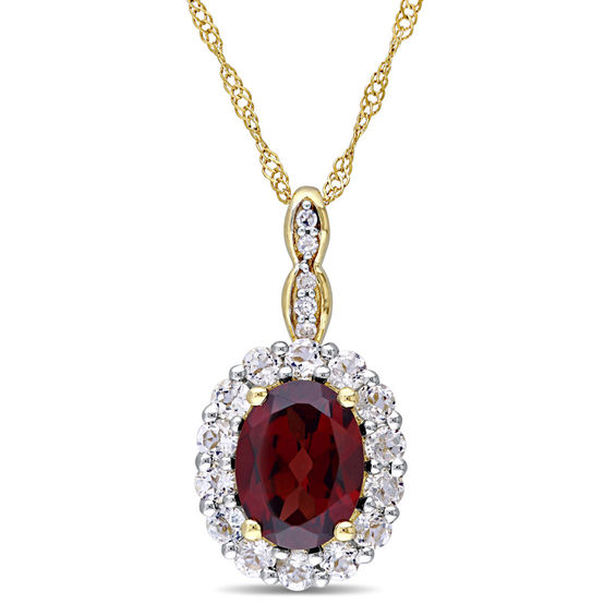 Oval Garnet, White Topaz and Diamond 