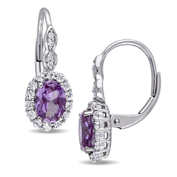 Oval LabCreated Alexandrite, White Topaz and Diamond Accent Frame Drop