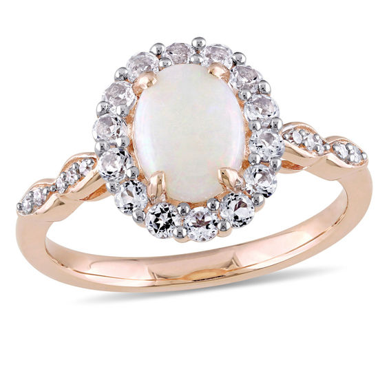 14k Yellow Gold Oval Opal And Diamond Ring 