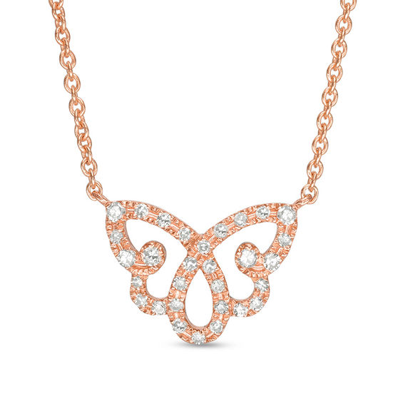 1/10 CT. T.W. Diamond Butterfly Necklace in 14K Rose Gold 17