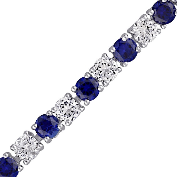 7 Sterling Silver 10 MM Sapphire and CZ Bracelet 