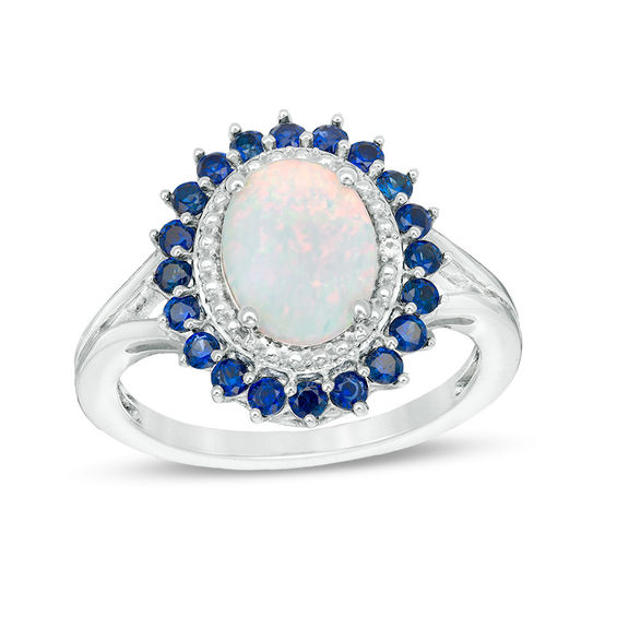 Fashion Halo Blue Fire Opal Oval Cut w/ Blue Sapphire CZ Sterling Silver Ring Fashion Halo Blue Fire Opal Oval Cut w/ Blue Sapphire CZ Sterling Silver Ring