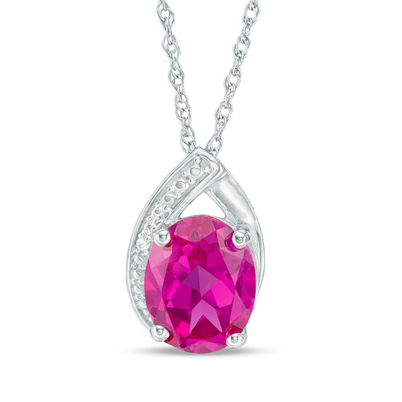 Oval LabCreated Pink and White Sapphire Teardrop Pendant in Sterling