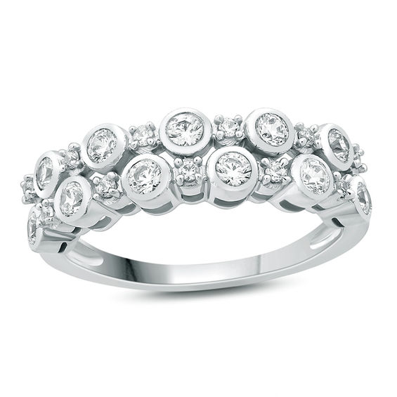 1/2 CT. T.W. Diamond Alternating Double Row Anniversary Band in 10K