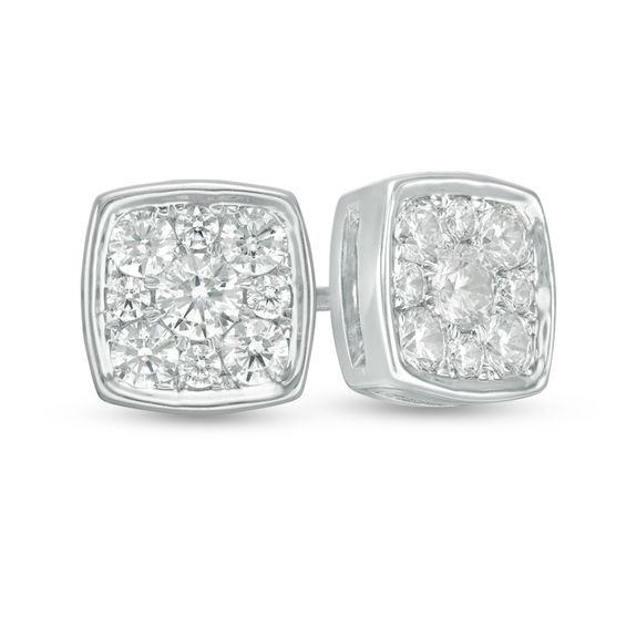 1/2 CT. T.W. Diamond Cushion Frame Stud Earrings in 10K White Gold