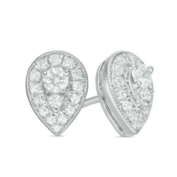 1 2 Ct T W Diamond Teardrop Frame Vintage Style Stud Earrings In T W Diamond Teardrop Frame Vintage Style Stud Earrings In 10k