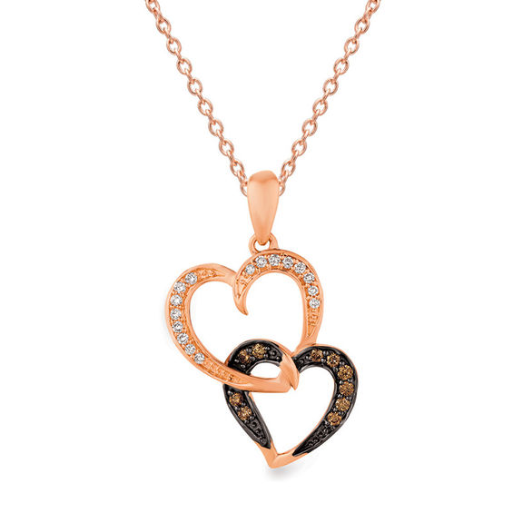 Le Vian Chocolate Diamonds 1 8 Ct T W Diamond Double Heart Le Vian Chocolate Diamonds 1 8 Ct T W Diamond Double Heart Pendant In