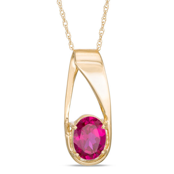 Oval LabCreated Ruby Pendant in 10K Gold Expressionist Collections