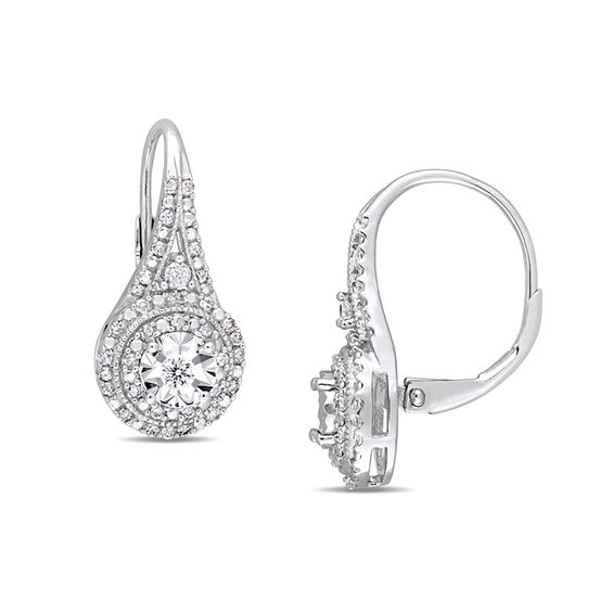 1 2 Ct T W Diamond Double Frame Vintage Style Drop Earrings In T W Diamond Double Frame Vintage Style Drop Earrings In Sterling