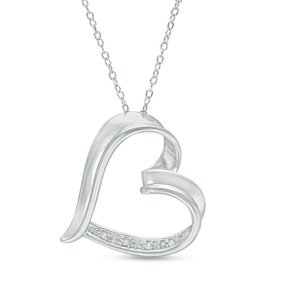 Diamond Accent Tilted Heart Pendant in 
