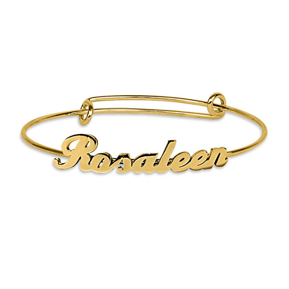 Script Name Adjule Bangle In Sterling Silver With 14k Gold Plate Script Name Adjule Bangle In Sterling Silver With 14k Gold Plate 1 Line Personalized Bracelets Create Your Own Zales