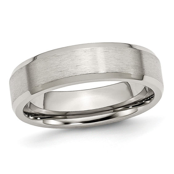 Wedding Bands Classic Bands Flat Bands w/Edge Stainless Steel Ridged Edge 5mm Polished Band Size 7.5